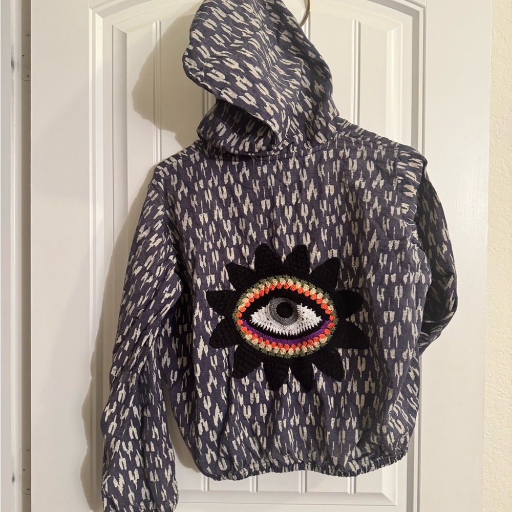 Vintage Lakhays Bomber Jacket M/L with Crocheted All Knowing Eye - Picture 2 of 7